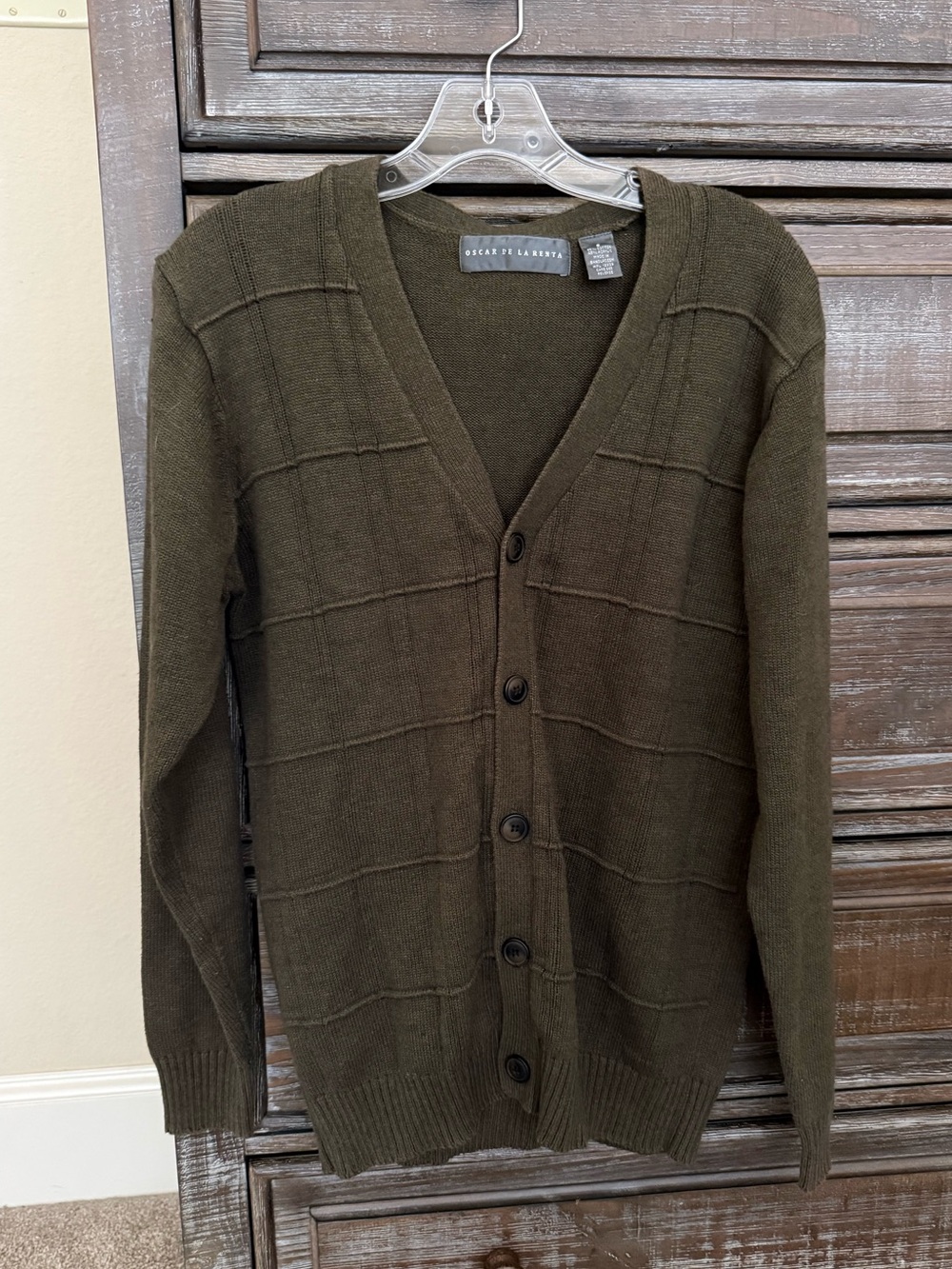 Oscar de la Renta Men's Olive Green Button-Front V-Neck Cardigan / Size S